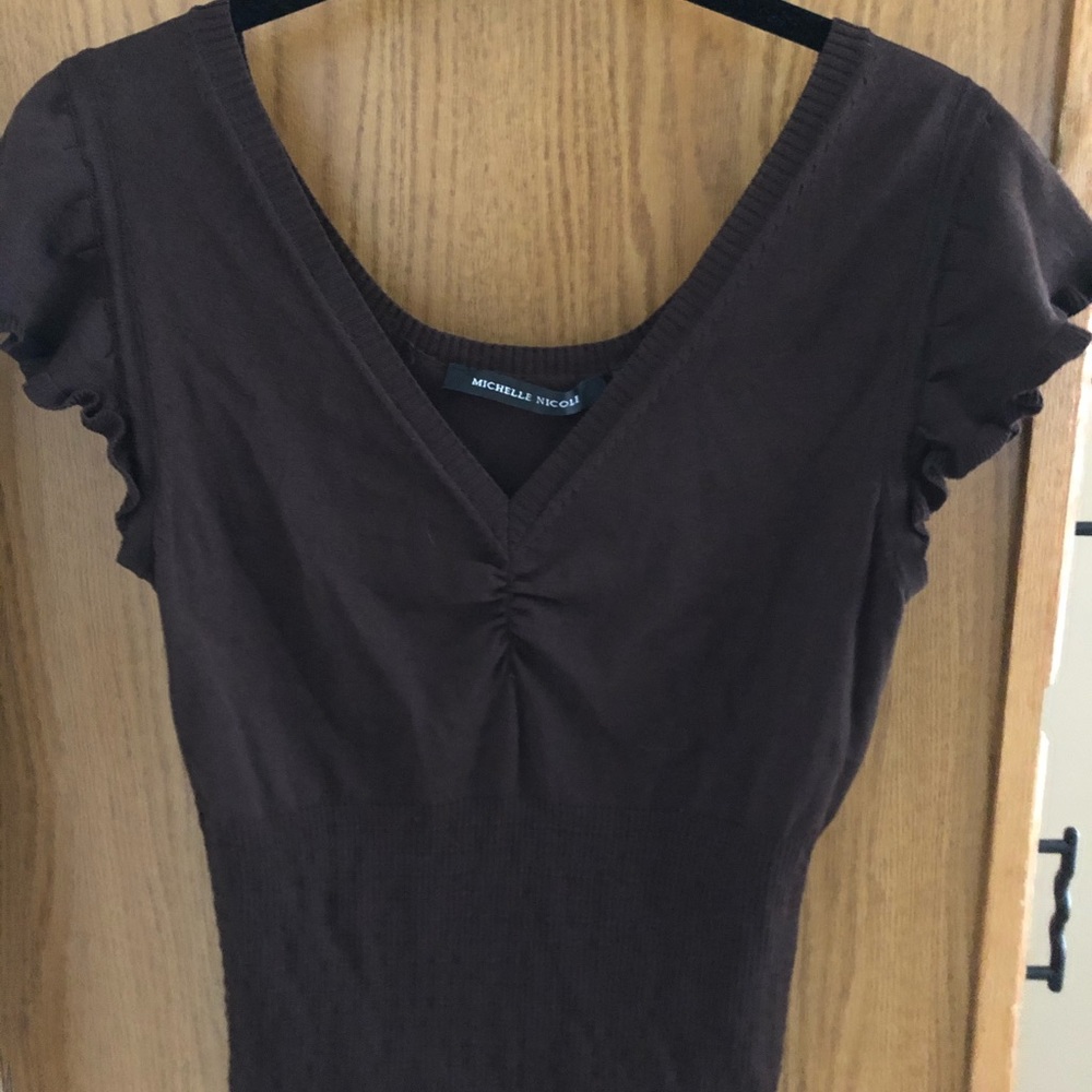 Brown V Neck Cap sleeveTop